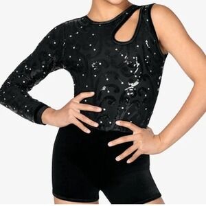 Double Platinum Sequin Unitard dance costume black sequin sparkle‎ CXL